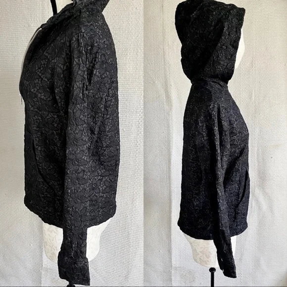 A.L.C. S/M Embroidered Hoody Shirt Top Black Lace Hoodie
